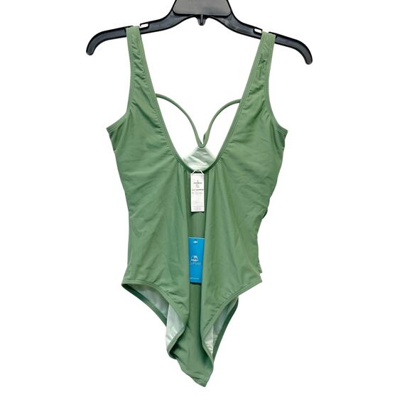 Cupshe Forest Adventure Solid Wrap Front One Piece Swimsuit Sage Green Medium - Picture 4 of 7